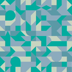 Obraz premium Minimalistic geometric seamless pattern with simple shapes. Abstract Scandinavian background. Blue and green geometry wallpaper