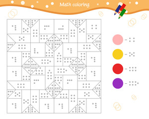  Coloring book for children, color the shape according to the number of dots