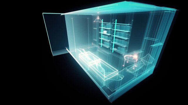 Digital Cozy Room Hud Hologram 4k. High quality 4k footage