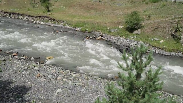 Shot of the wild water of the Argun river.