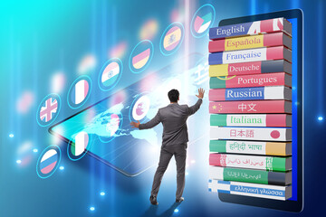 Online language learning with businessman