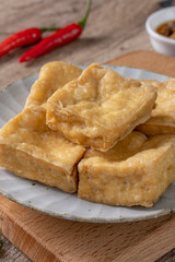 Deep fried stinky tofu with pickled cabbage street food in Taiwan.