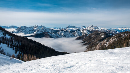 Fototapeta na wymiar Ski mountaineering in the Julian Alps, Friuli-Venezia Giulia, Italy