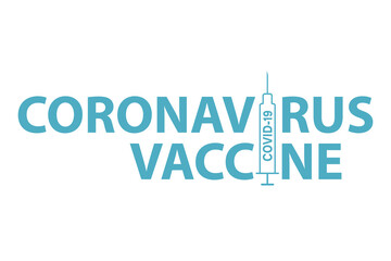Design of the Covid-19 vaccine logo. Vector design of the printing house. Isolated logo design on white background. Medical syringe for injection. The concept of vaccination and control of coronavirus