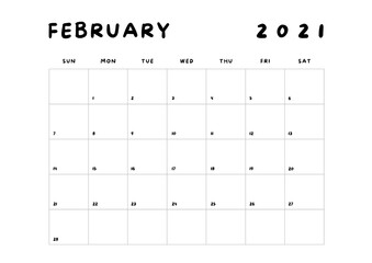 2021 Minimalist Black and White Calendar, Sunday Start Printable Calendar, Plain calendar, Monthly Planner, Desk Calendar, Landscape