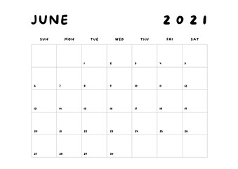 2021 Minimalist Black and White Calendar, Sunday Start Printable Calendar, Plain calendar, Monthly Planner, Desk Calendar, Landscape