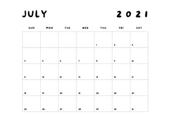 2021 Minimalist Black and White Calendar, Sunday Start Printable Calendar, Plain calendar, Monthly Planner, Desk Calendar, Landscape