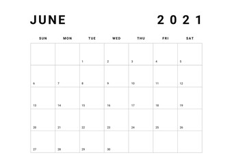 2021 Minimalist Black and White Calendar, Sunday Start Printable Calendar, Plain calendar, Monthly Planner, Desk Calendar, Landscape