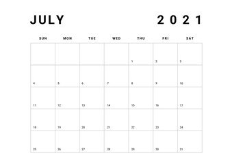 2021 Minimalist Black and White Calendar, Sunday Start Printable Calendar, Plain calendar, Monthly Planner, Desk Calendar, Landscape