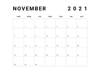 2021 Minimalist Black and White Calendar, Sunday Start Printable Calendar, Plain calendar, Monthly Planner, Desk Calendar, Landscape
