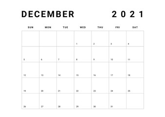 2021 Minimalist Black and White Calendar, Sunday Start Printable Calendar, Plain calendar, Monthly Planner, Desk Calendar, Landscape