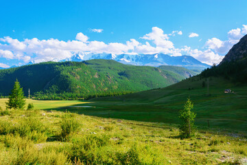 Beautiful landscape of the Altai mountains. Tourism and travel concept.