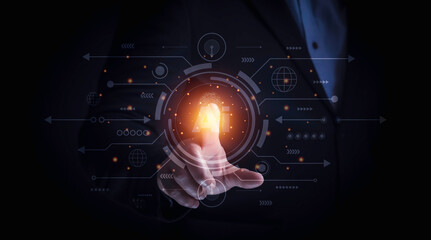 Concept of digital security and private data access by use fingerprint scanner.Fingerprint Biometric Digital Scan Technology