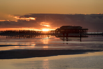 Sundown at the beach of Sankt Peter-Ording in Germany