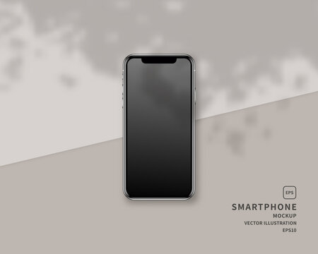 Realistic smartphone mockup with shadow overlay. Mockup scene. Template design. Realistic vector illustration.