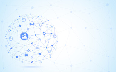 Global network concept. Technology connection background. World globe blockchain technology background connect dots and lines. Abstract concept. Digital network technology, vector background