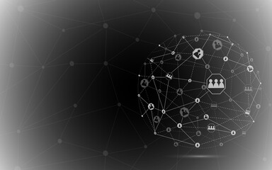 Global network concept. Technology connection background. World globe blockchain technology background connect dots and lines. Abstract concept. Digital network technology, vector background