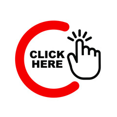 click here sign on white background