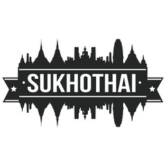 Obraz premium Sukhothai Thailand Thai Skyline Silhouette Design City Vector Art Famous Buildings Stamp.