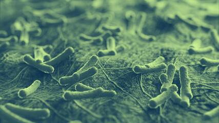 Fototapeta na wymiar 3D Bakterien unter dem Mikroskop - Konzept Aerosole und Hygiene