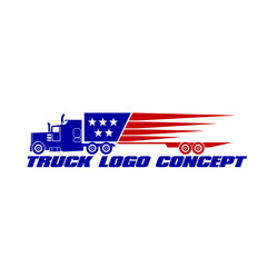 Speeding Truck With US Flag Container Logo Concept