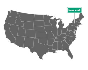 New York Ortsschild und Karte der USA