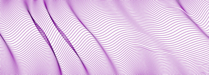 Dynamic wave transparent tulle textile on wind, particles flow, effect in motion. Vector abstract background. 3d shape dots blended mesh, relaxing calming wallpaper. © Sylverarts