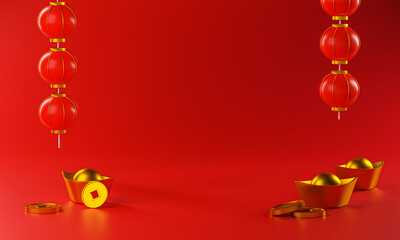 Chinese New Year Background. Copy Space Room for Text 3D Rendering