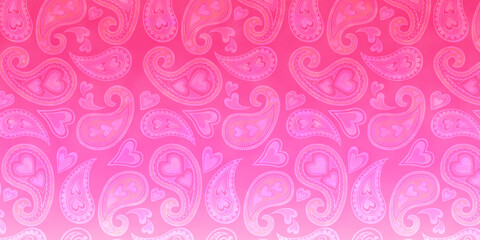 ハートのあるピンクのかわいいペイズリー柄