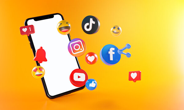 Most Popular Social Media Instagram Facebook Tiktok Youtube Icons. Phone Mockup