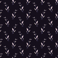 Vector seamless pattern with pink leaves on black background; for greeting cards, wrapping paper, etc.