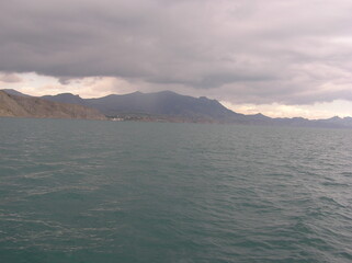 Black sea Crimea island grey cloud and mountains