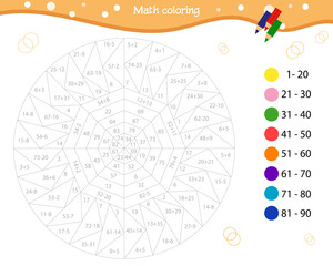  Mathematical coloring book for children. Addition and subtraction