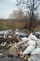 Winter landscape.Ecology of Ukraine. Nature near Ukrainian capital. Environmental contamination. Illegal junk dump. 