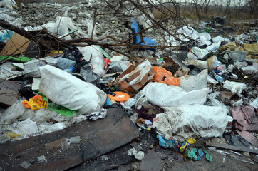 Winter landscape.Ecology of Ukraine. Nature near Ukrainian capital. Environmental contamination. Illegal junk dump. 