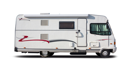 Old motorhome side view isolated on white background	
 - obrazy, fototapety, plakaty