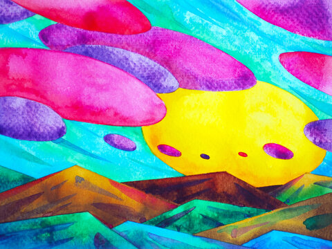 abstract art fantasy landscape cloud sky color watercolor painting illustration design drawing nature scene artwork