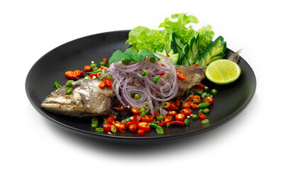 Fried Mackerel Fish Salad with Chilli,Onion,Lime