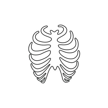 Human ribs breast outline vector icon. Human thorax element. Continuous line drawing, isolated vector illustration, small tattoo, print and logo design, single line on a white background.