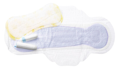 Women hygienic pads and tampons isolated on white