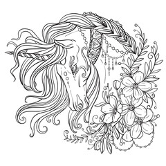 Beauty unicorn coloring book vector illustration black