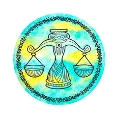 libra zodiac astrology horoscope symbol sign logo icon design in air element color art background watercolor painting cartoon drawing illustration fortune