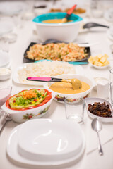 Beautiful ready lunch on dining table in modern home