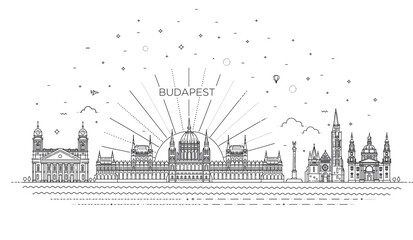 Obraz premium Hungarian travel landmark of historical building thin line icon