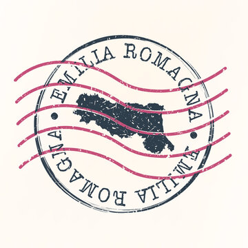 Emilia-Romagna, Italy Stamp Postal. Map Silhouette Seal. Passport Round Design. Vector Icon. Design Retro Travel.
