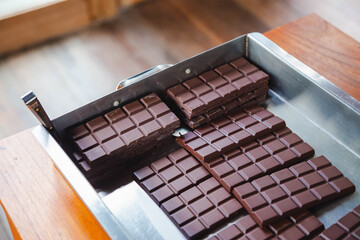 Homemade dark chocolate and cocoa