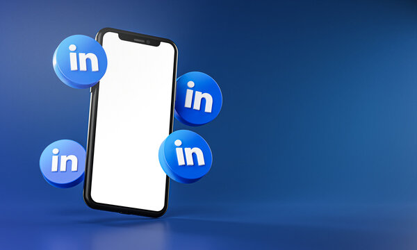 LinkedIn Icons Around Smartphone App Mockup 3D