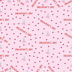 seamless pattern in pastel colors with the inscription Valentine's Day and flasks and with hearts