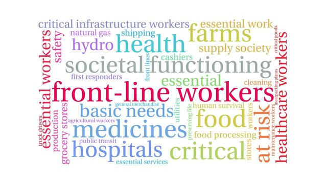 Front Line Workers word cloud on a white background.