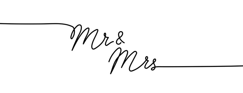 Mr and Mrs hand drawn wedding sign. Bride and groom wedding decor with calligraphy. Wedding lettering for decor, invitations, ceremony, photo albums, posters etc. Vector illustration
